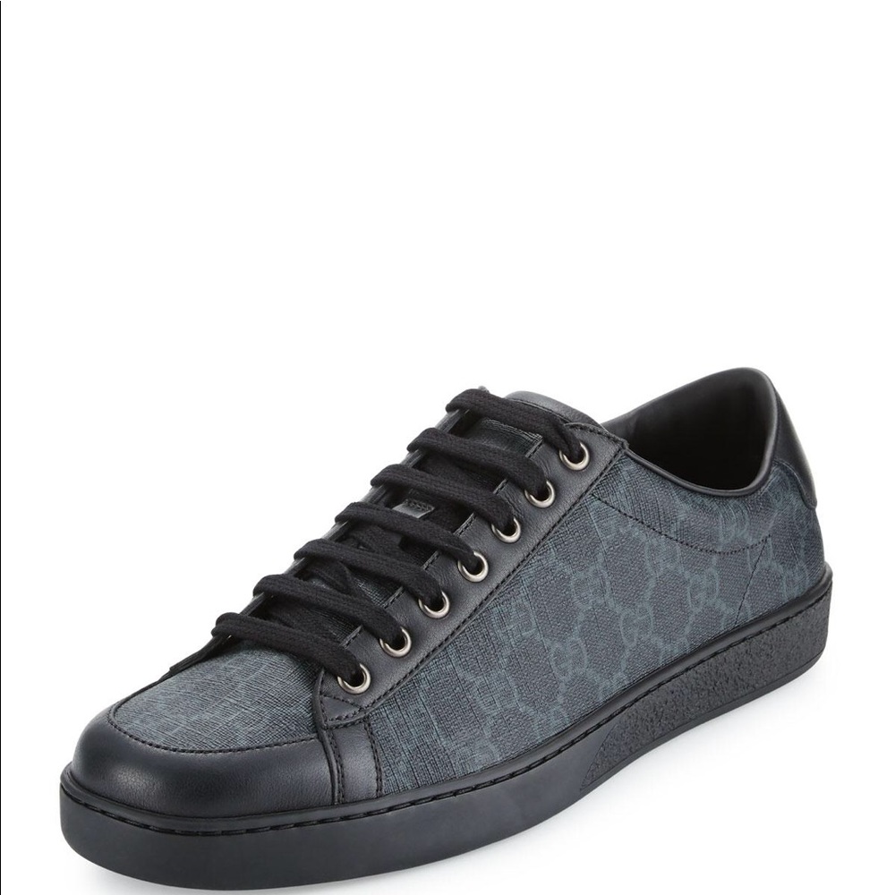 Black Gucci Low Top Sneakers - GG Fabric Lace-Up